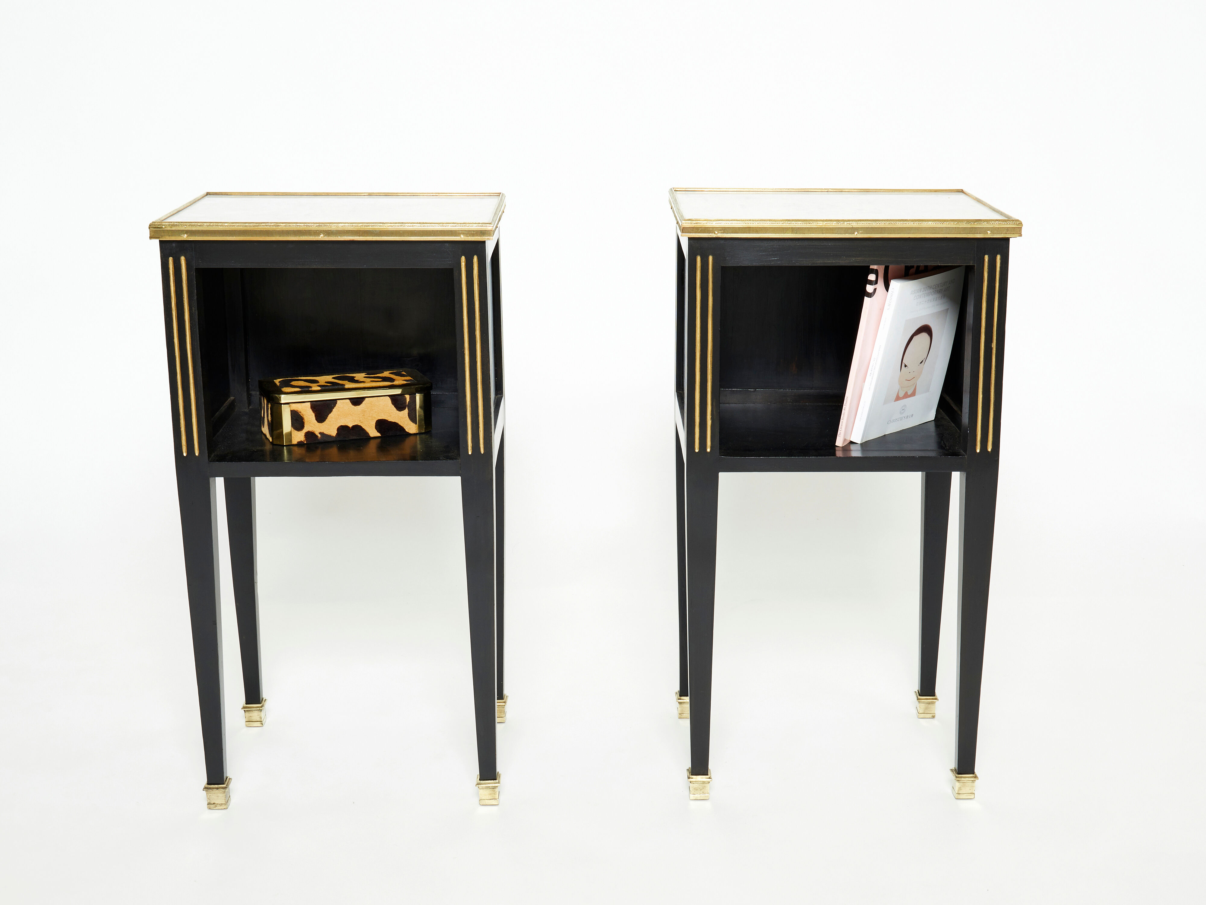 Pair of bedside tables brass brass marble House Jansen 1950