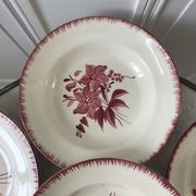 lot de 6 assiettes creuses Longchamp roses années 30-40