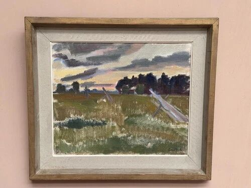 Oil on Canvas “Evening at Haymaking Time” by Bernhard Önstad, Framed 48.5×43cm
