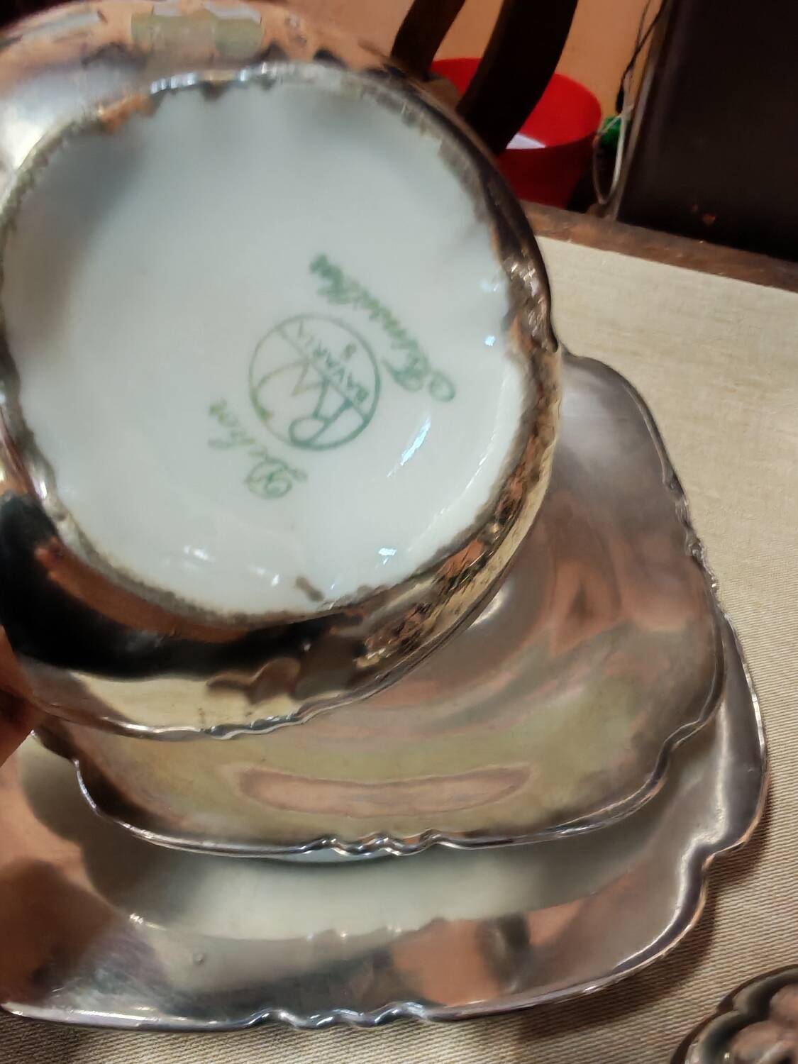 Breakfast set with tea or coffee in porcelain.