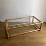 Table basse en bambou rotin et verre