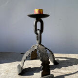 Pair of candlesticks with wrought iron chain