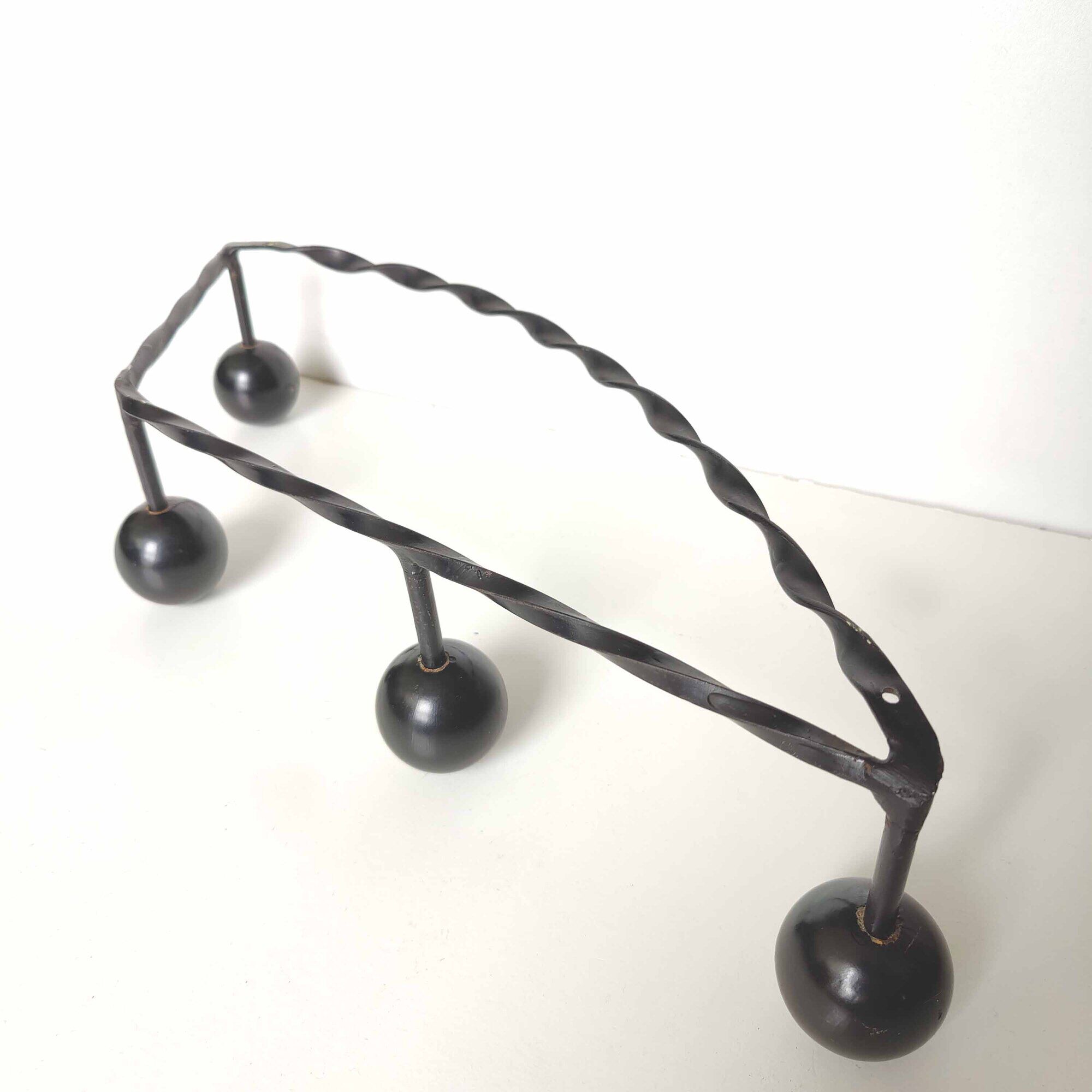 Vintage coat rack 1960 4 black ball hooks