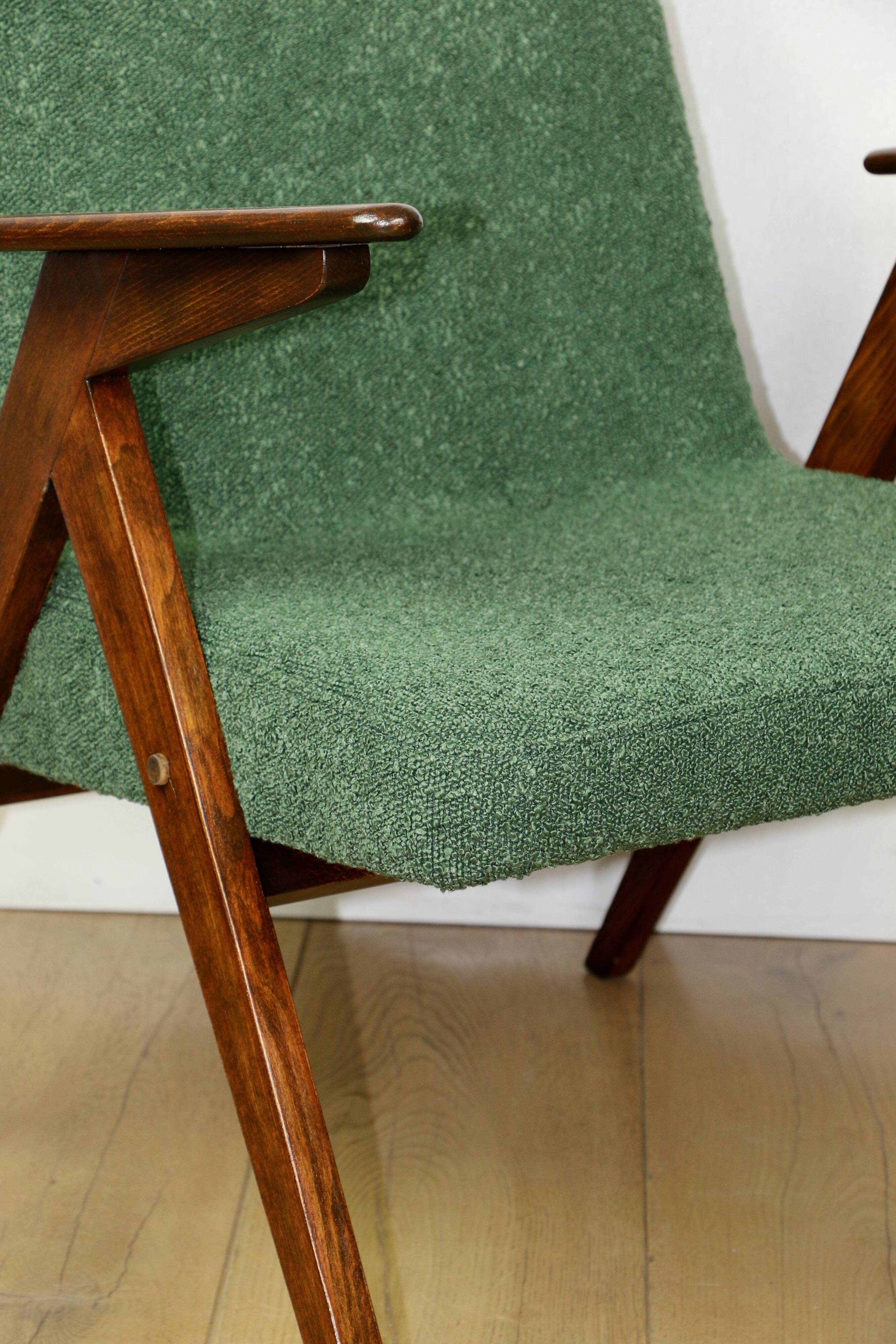 Bunny armchair, 1970s green boucle by J. Chierowski - 2 pieces available