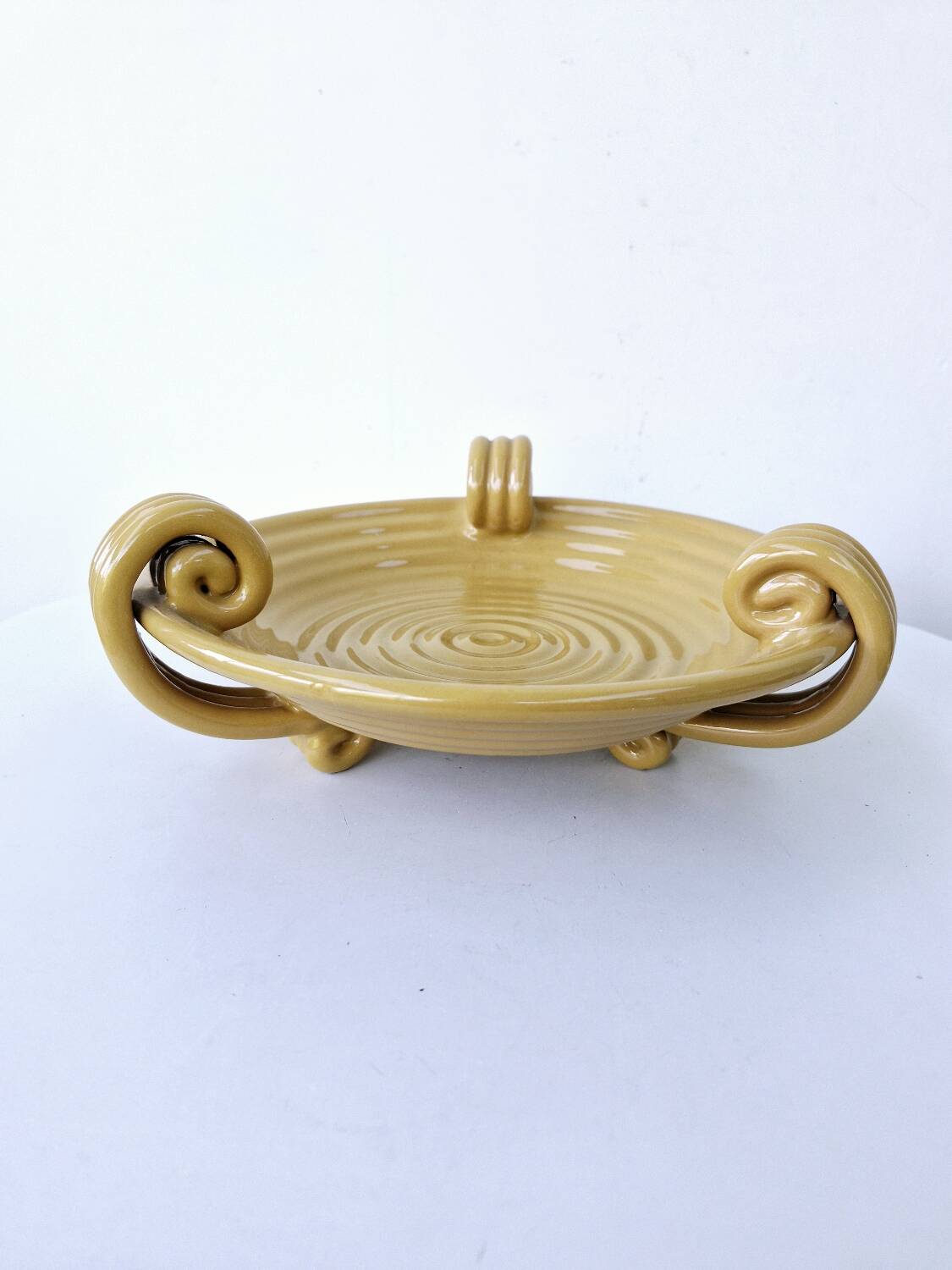 Vintage fruit bowl basket ocher ceramic art deco style