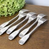 Set of 6 Cailar Bayard dessert forks, Coquille, monogrammed, early 20th century