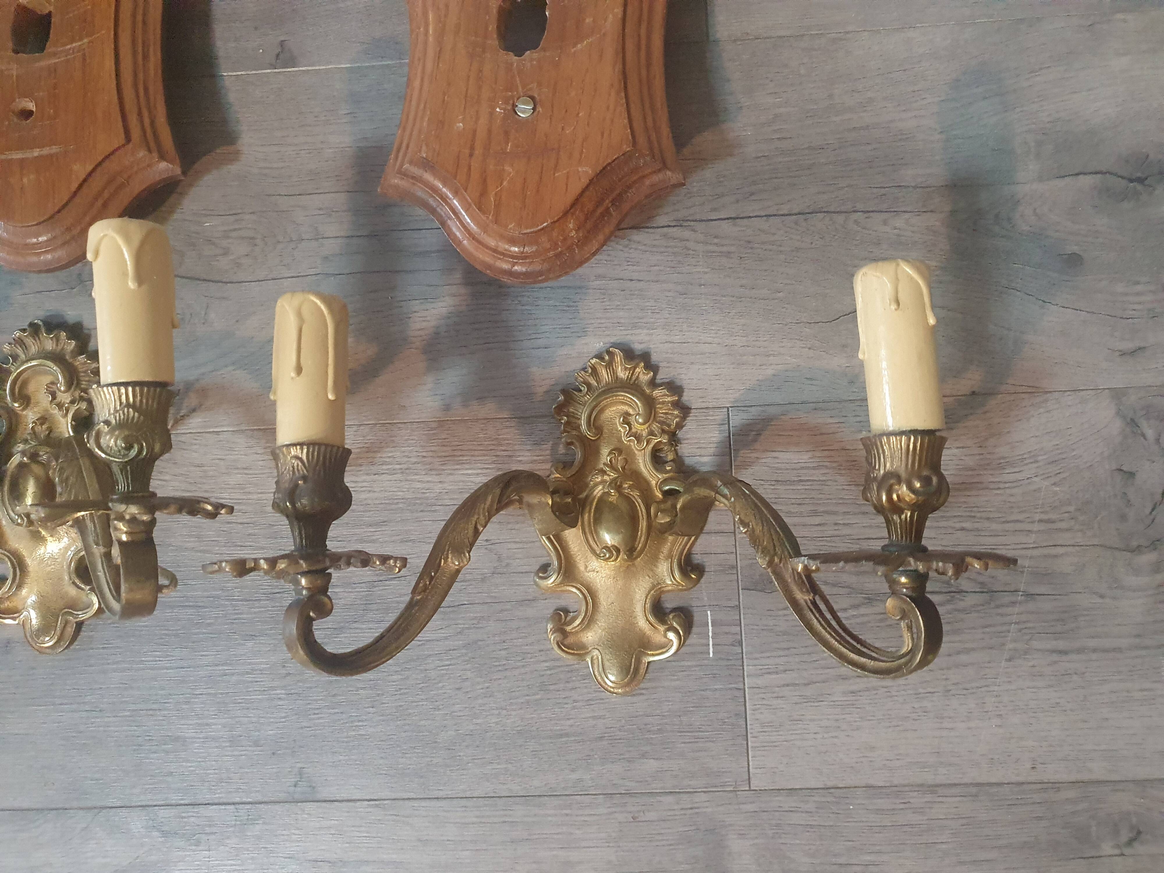 Pair of vintage gold metal wall lamp