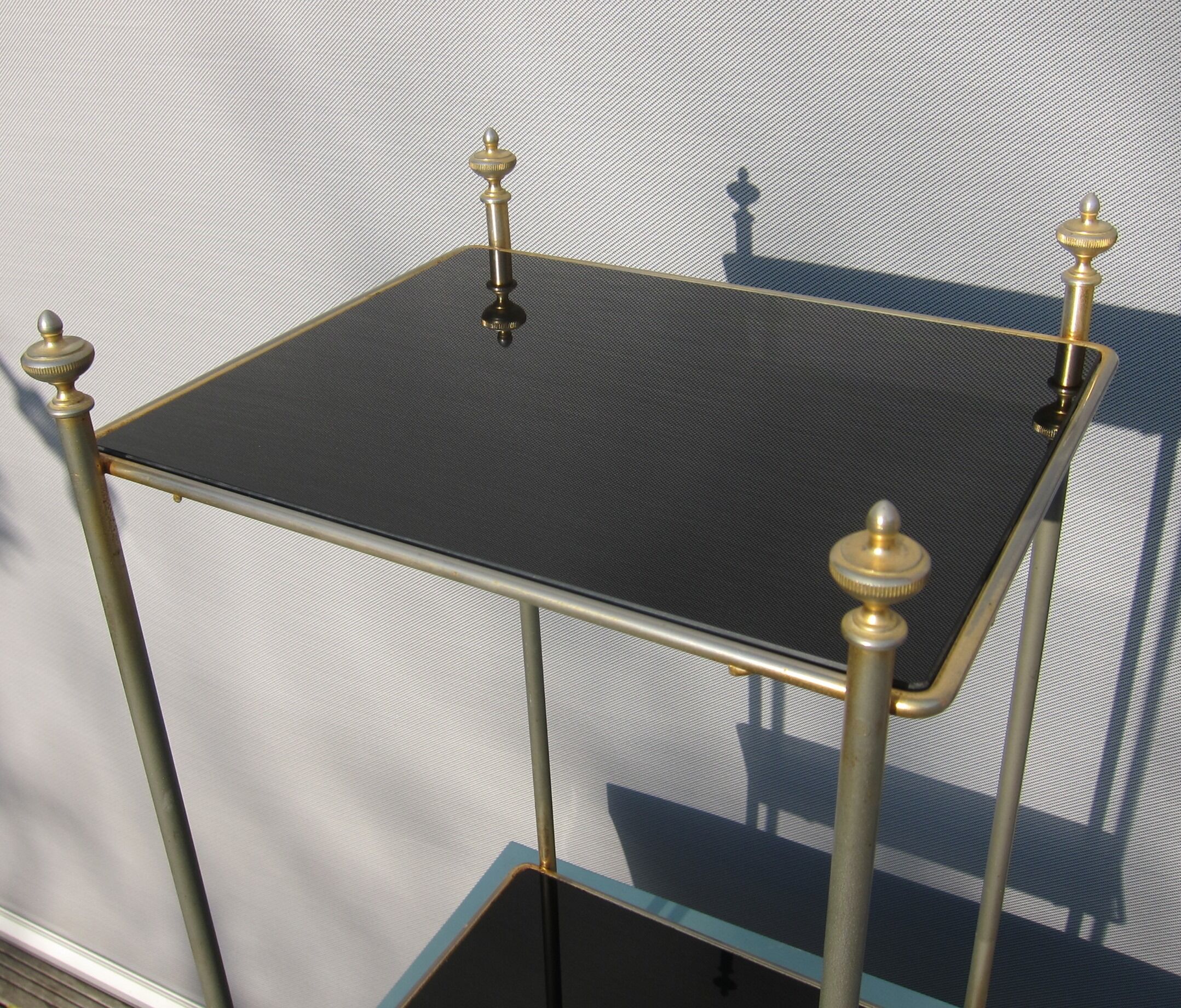 End table Golden capitals and glass OPAL black 1950