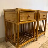 Pair of vintage rattan bedside tables