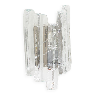 Single Midcentury ice glass wall lamp by Fischer Leuchten, Germany 1970's
