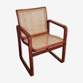 Design armchair sled wood and cannage – 80s