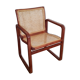 Fauteuil design traineau bois et cannage – années 80