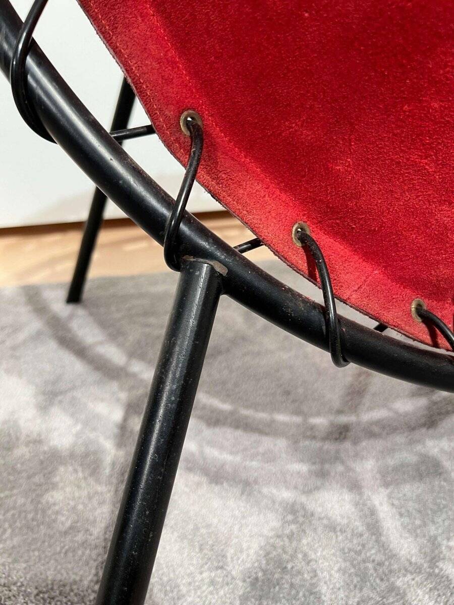Balloon Lounge Chair in Red Suede & Metal by Hans Olsen, Denmark, 1960s