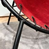Balloon Lounge Chair in Red Suede & Metal by Hans Olsen, Denmark, 1960s