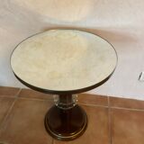 Vintage pedestal table design mirror glass and brass