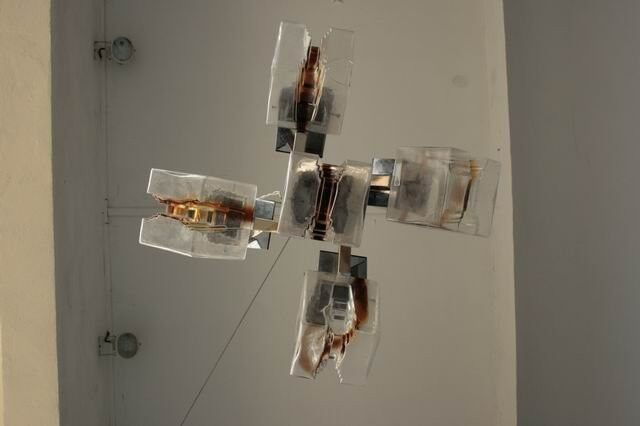 Chandelier 1970 design glass and stainless steel