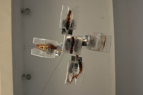 Lustre 1970 design verre et inox