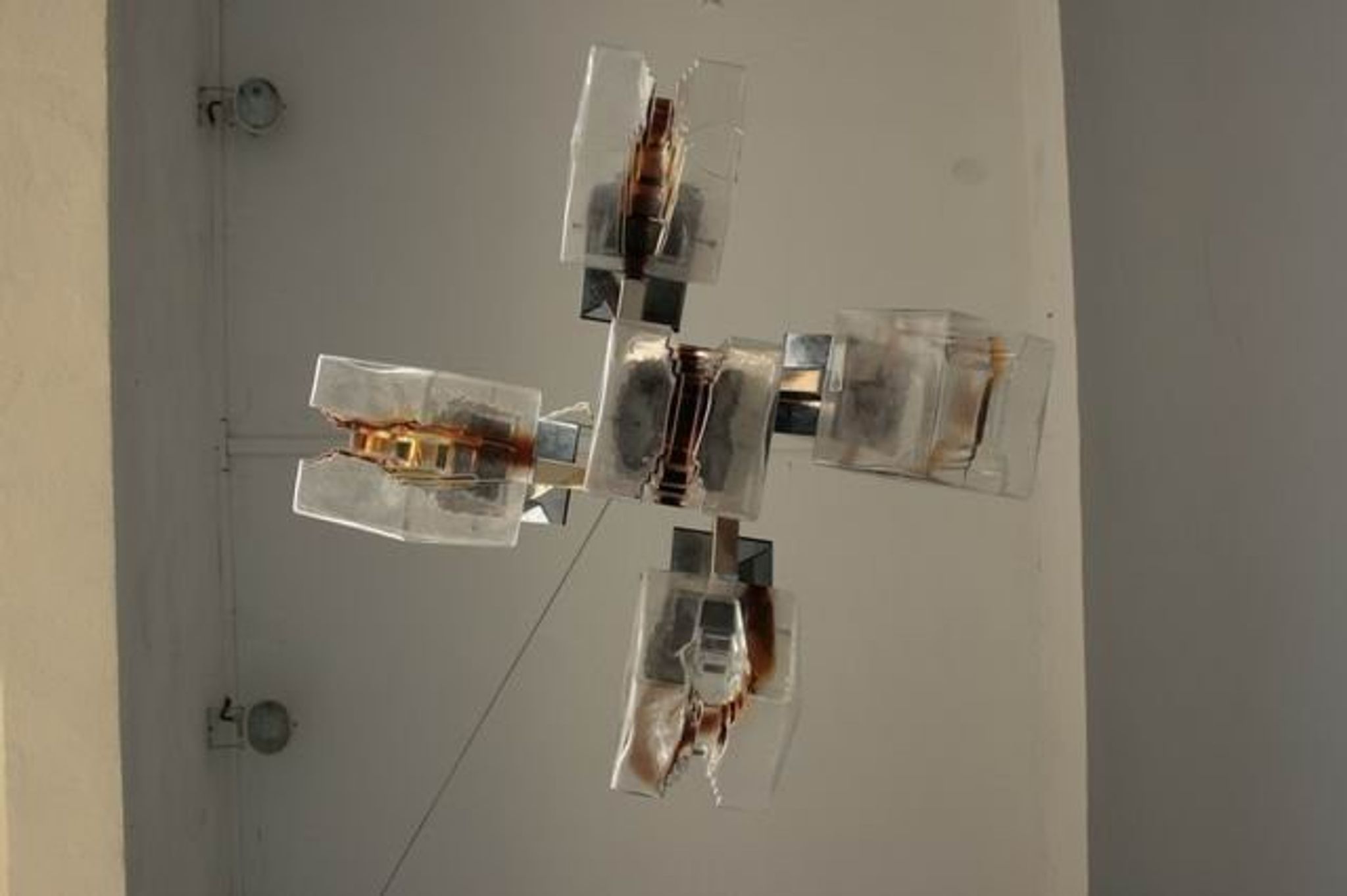 Chandelier 1970 design glass and stainless steel