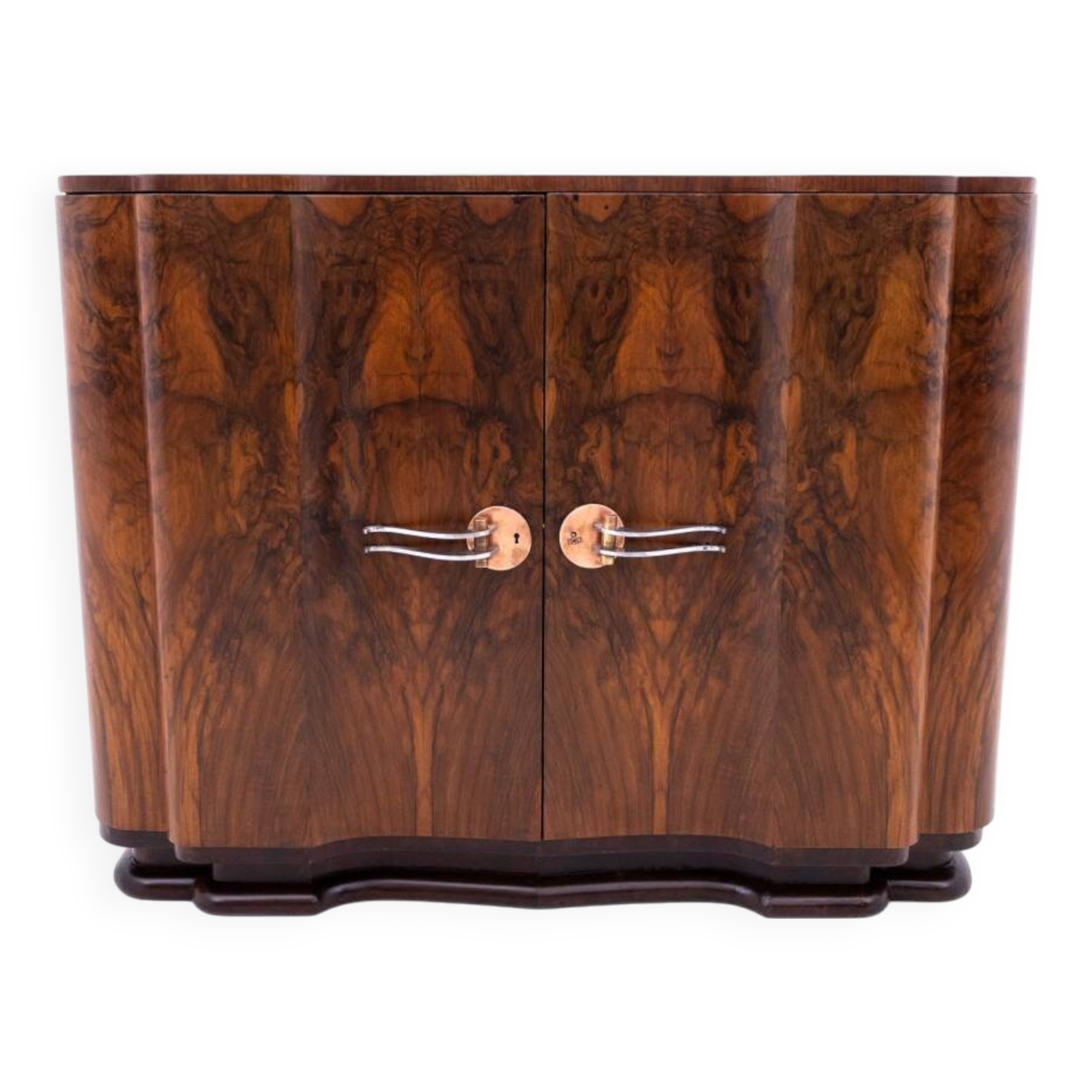 Art Deco walnut commode cabinet, Western Europe, mid-20th century.