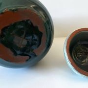 Unusual Vase/Pot/Urn, Glazed Terracotta Ceramic, Red, Signed "DP"