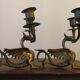 Pair of candlesticks with old chimera dragons hands