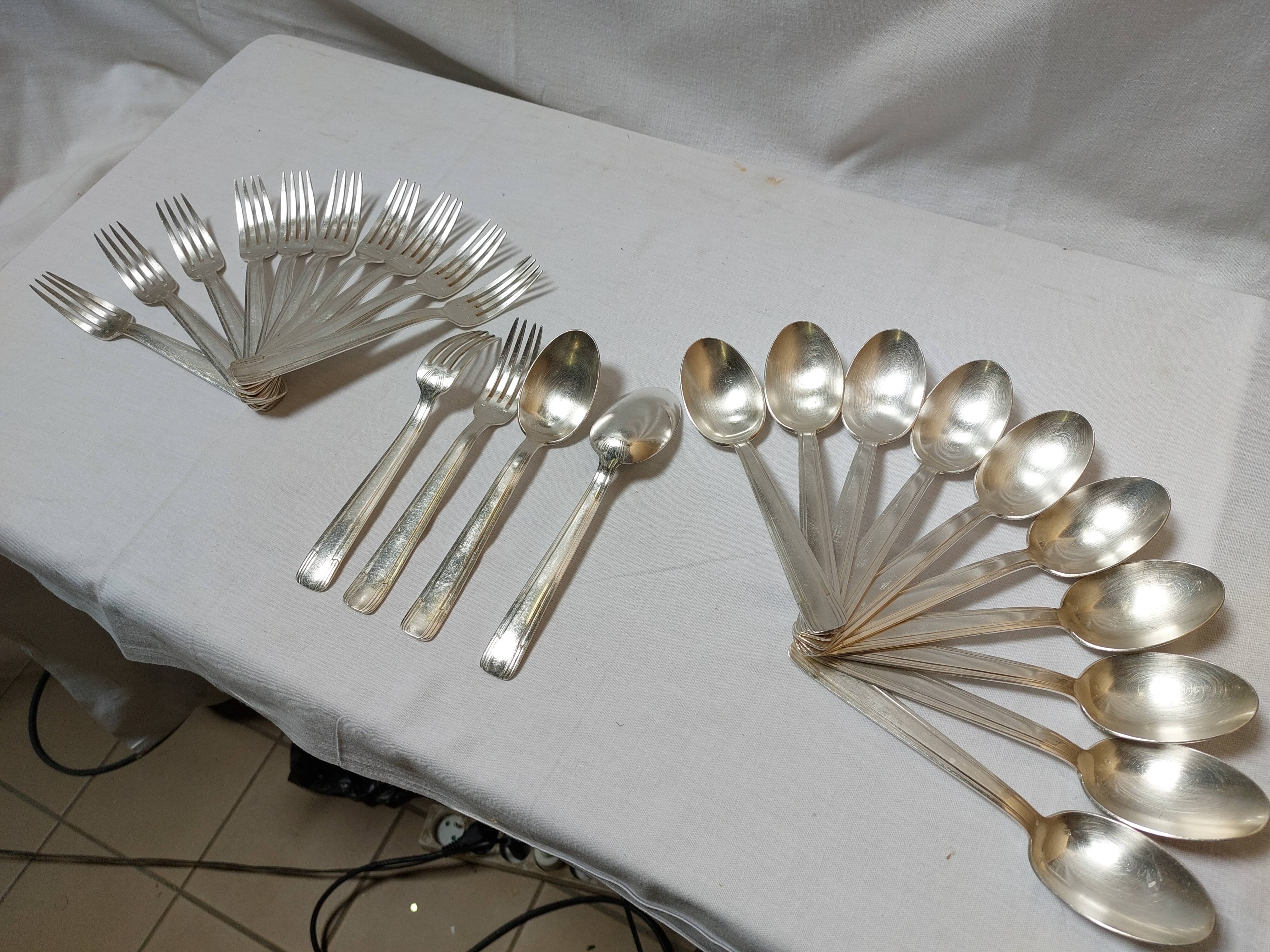Cutlery set 24 pieces Art Deco in silver metal 84g - Goldsmith's mark