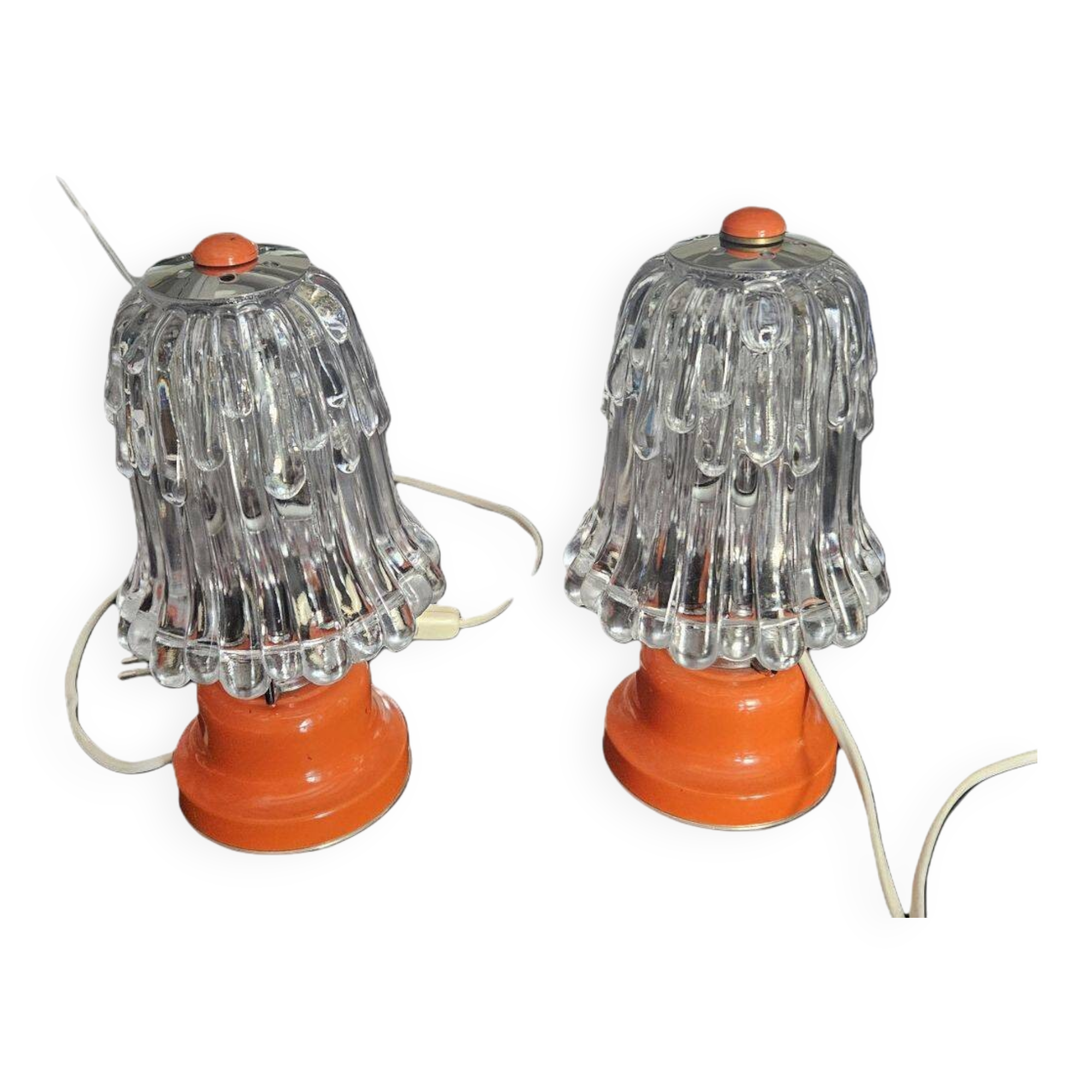 Pair of Vintage 70's Orange Mushroom Lamps