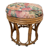 Vintage rattan stool with fabric cushion