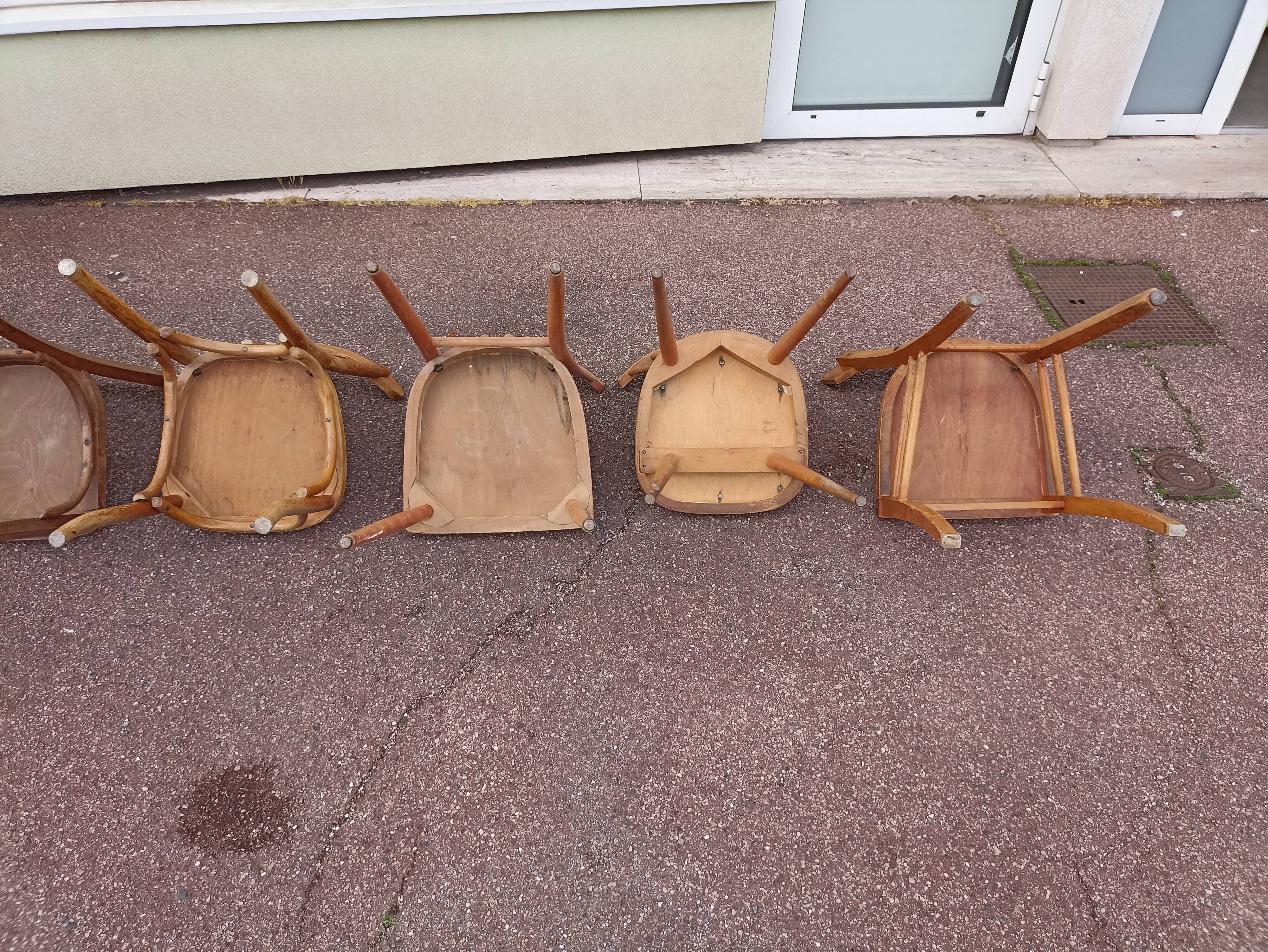Set of 8 mismatched wooden bistro chairs - vintage