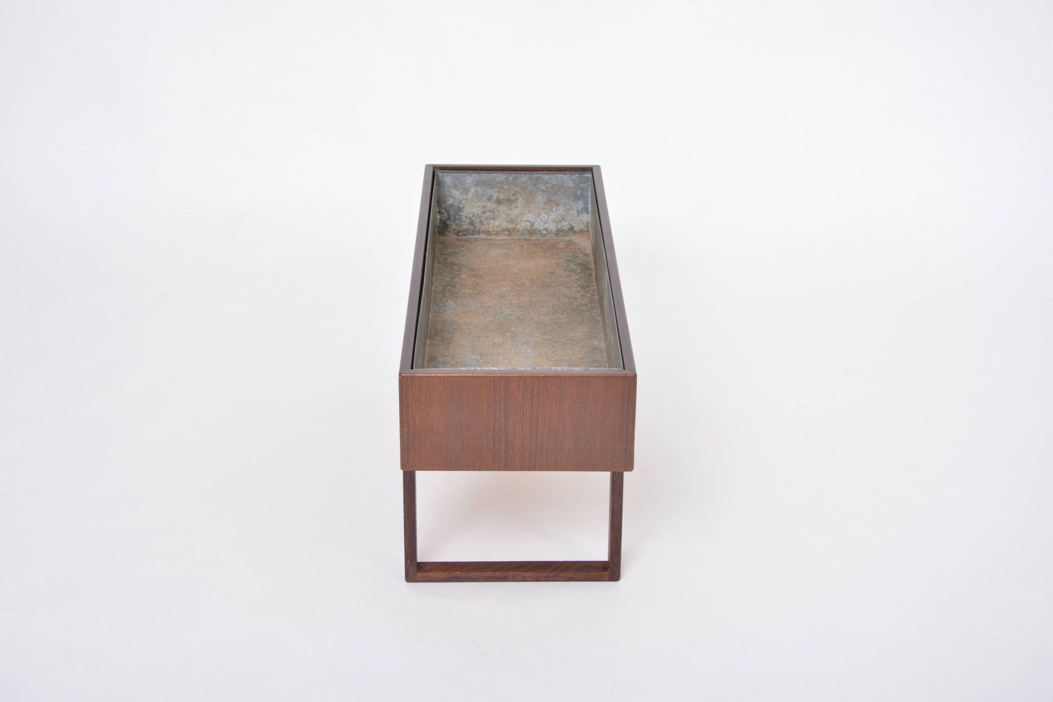 Elegant Danish Midcentury Teak wooden Planter Box with inlay metal tub
