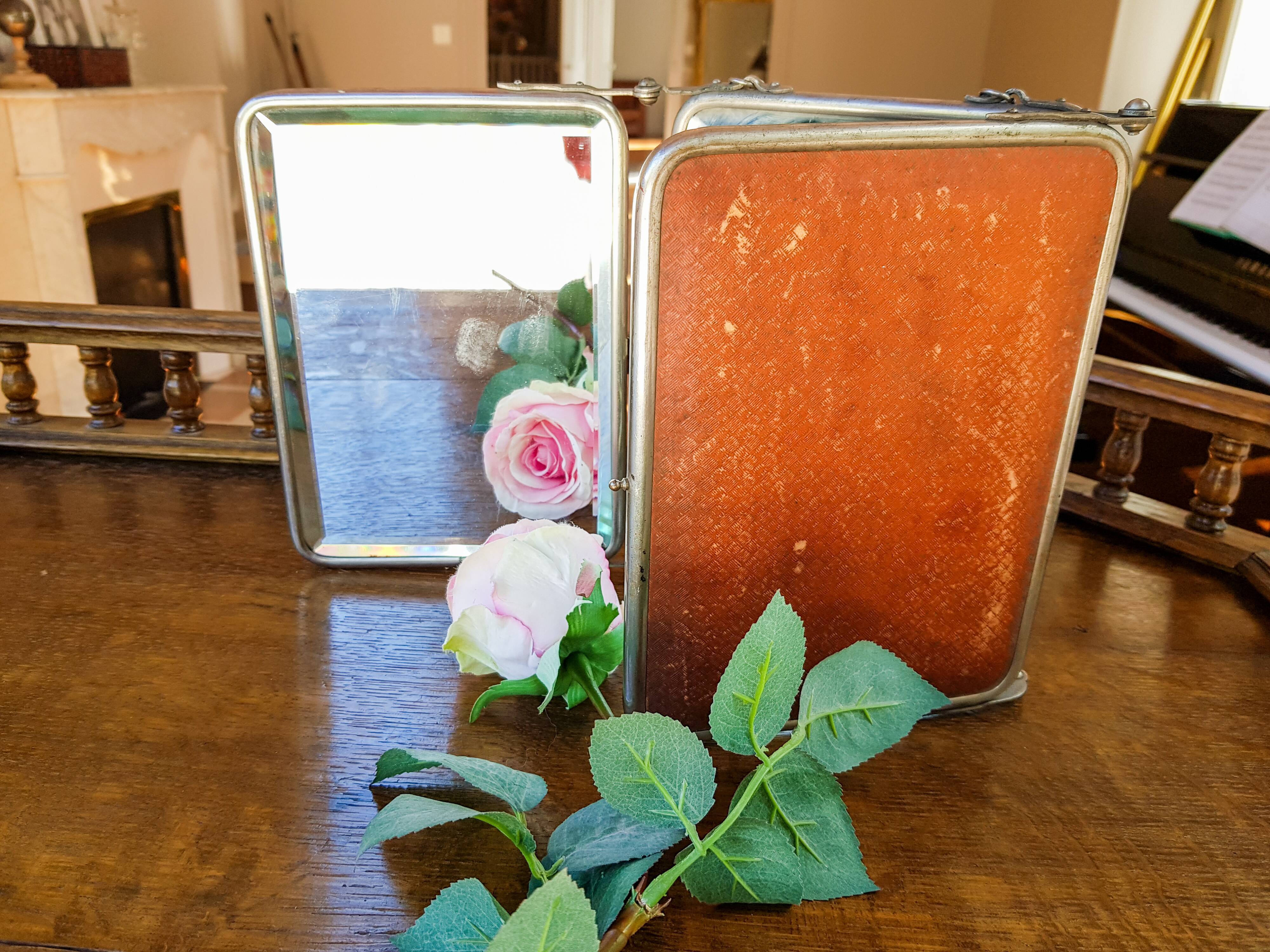 Old barber triptych mirror - 22x51cm