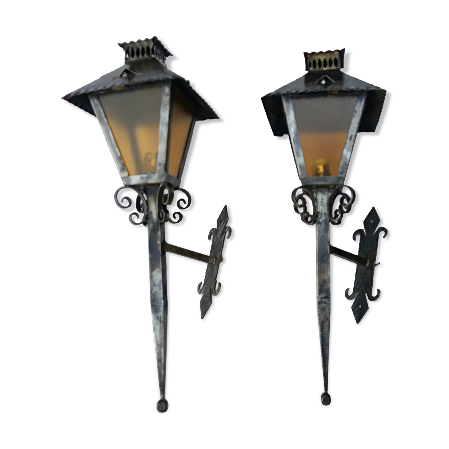 Pair of large metal sconces
