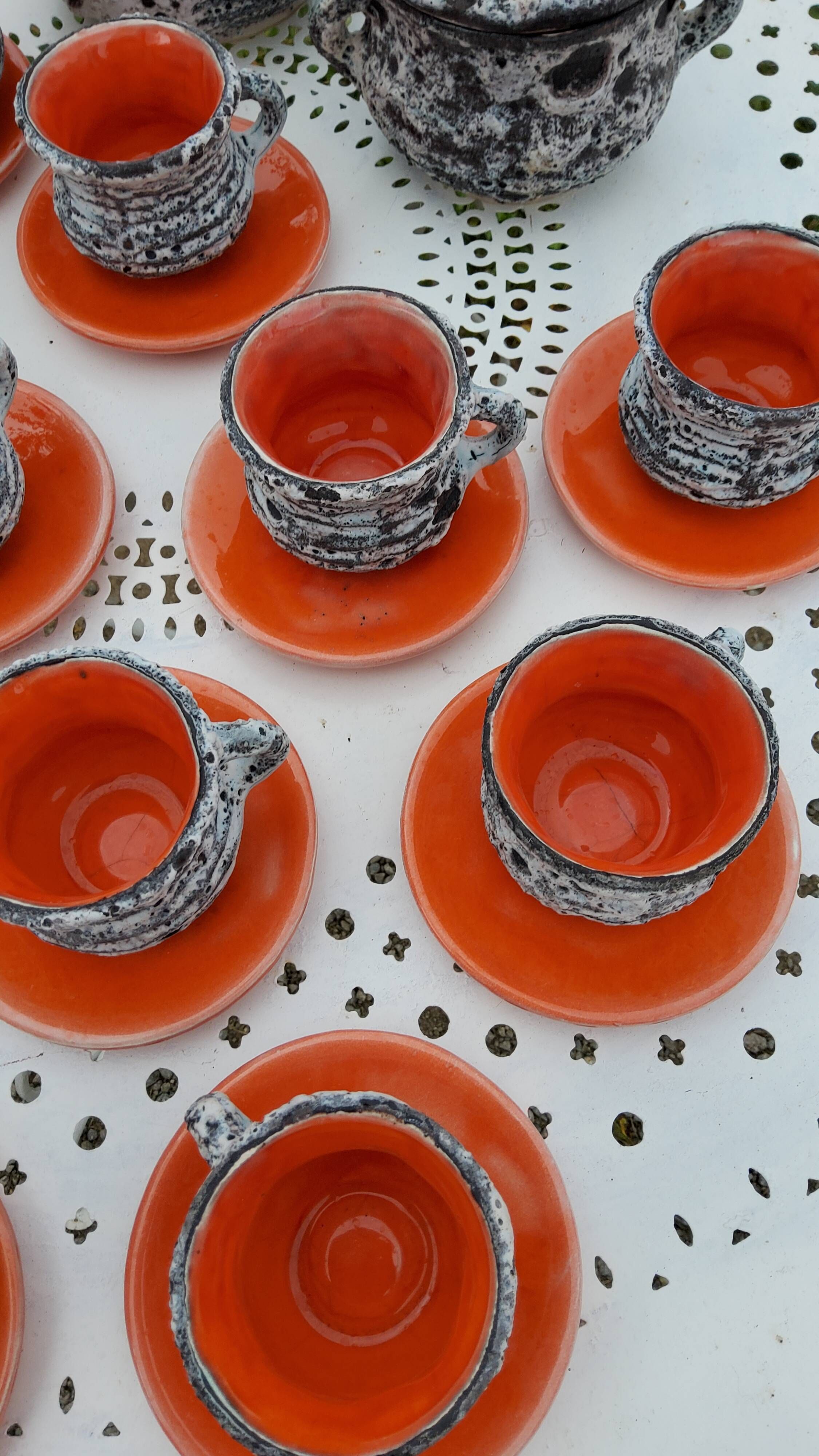 Coffee service and liqueur service of the 70s in faience of Vallauris