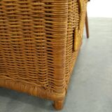 Wicker basket with lid with bear, vintage toy basket