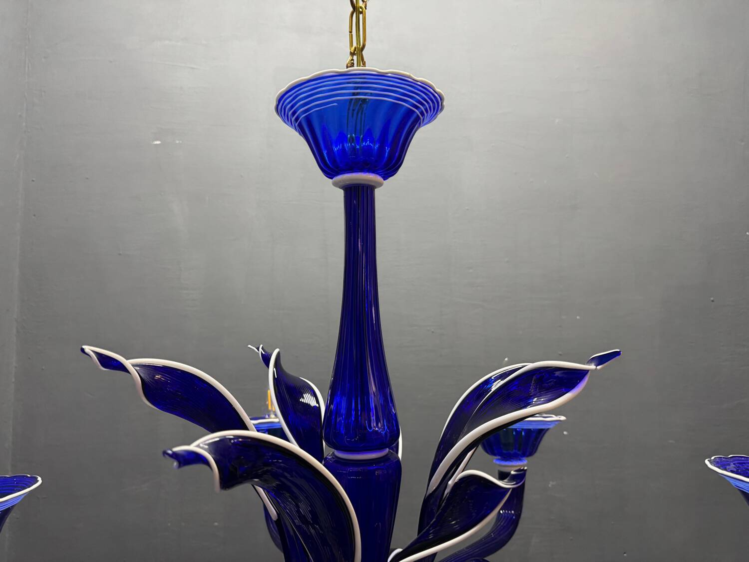 Vintage Blue and White Murano Chandelier, Italy, 1980s