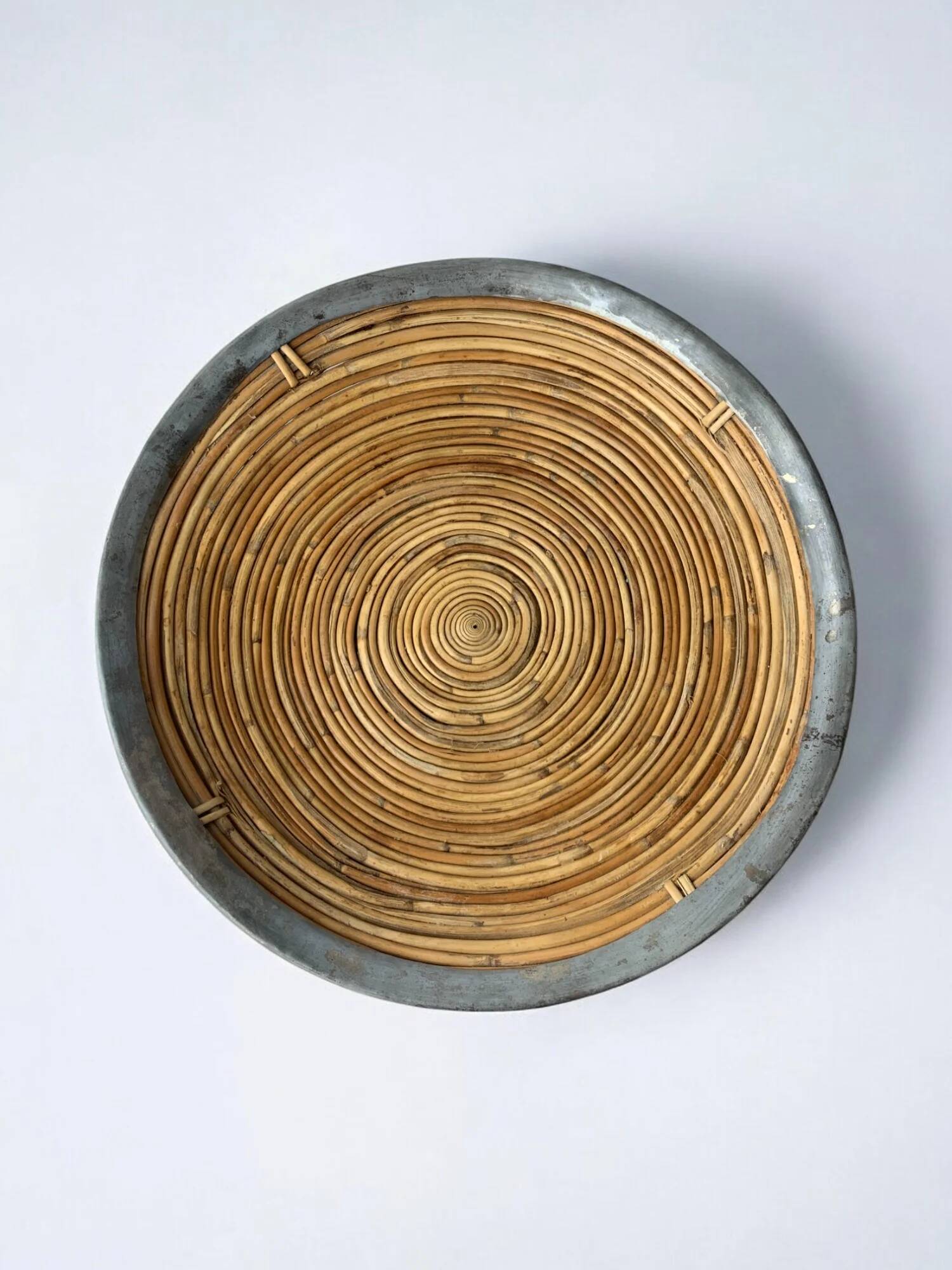 XL circular rattan tray, Italy, 1970s