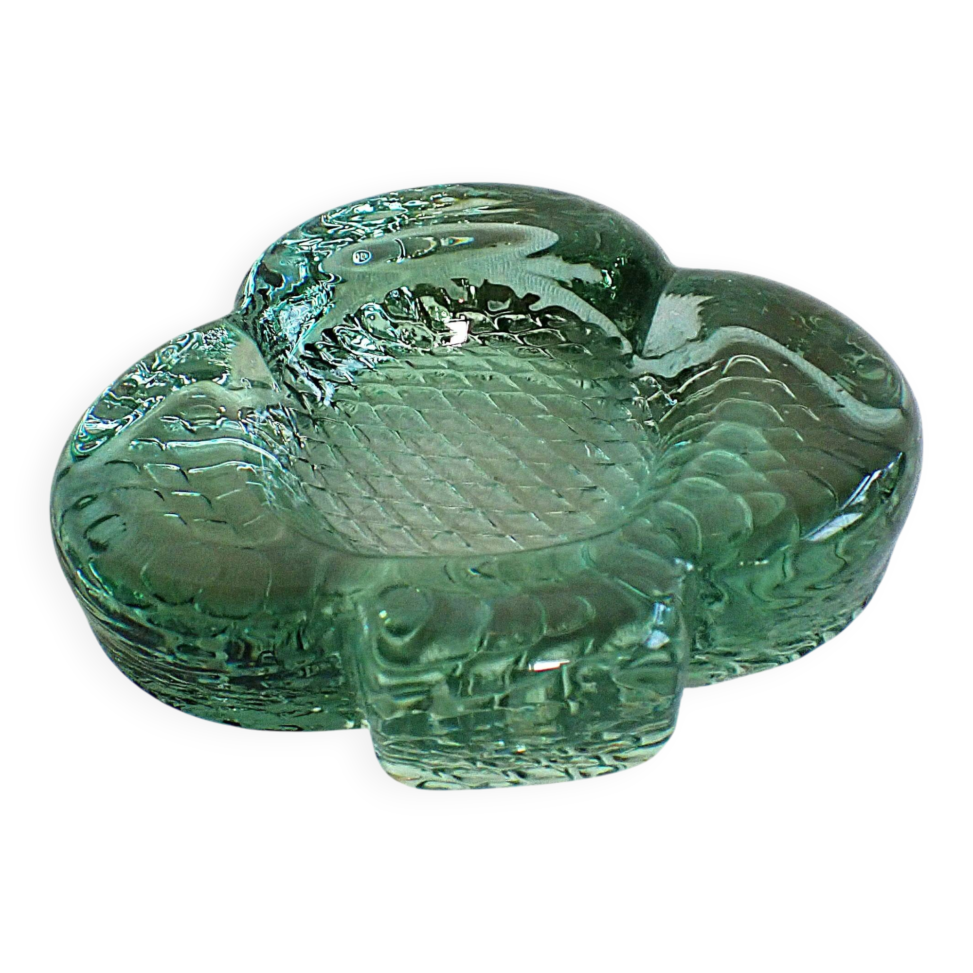 Vintage thick green glass aperitif bowl in the shape of a clover
