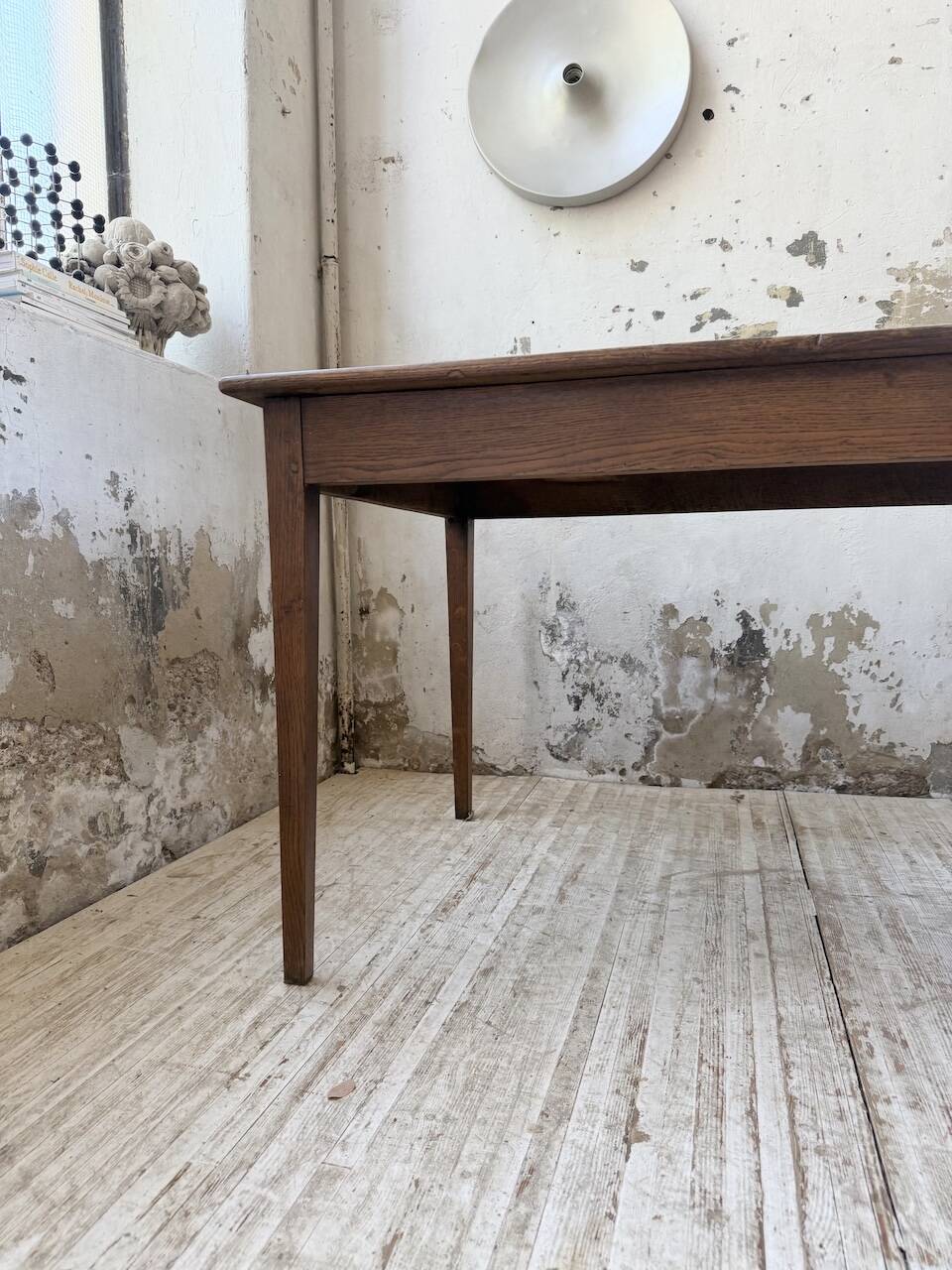 Table de ferme chêne pieds fuseaux 1950