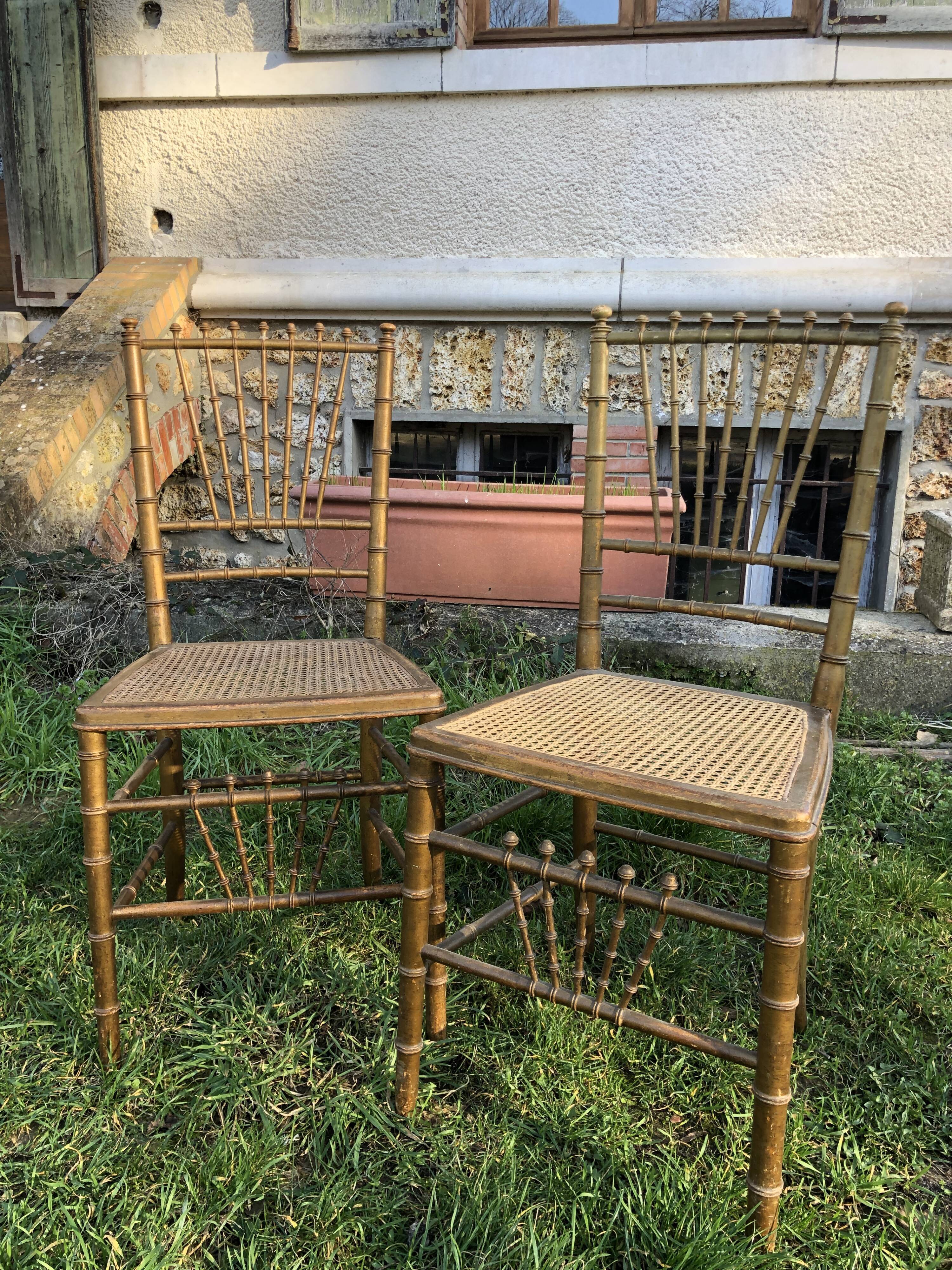 Pair of caned chairs in gilded wood