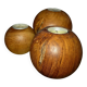 Set of 3 spherical olive wood candle holders in boho style.