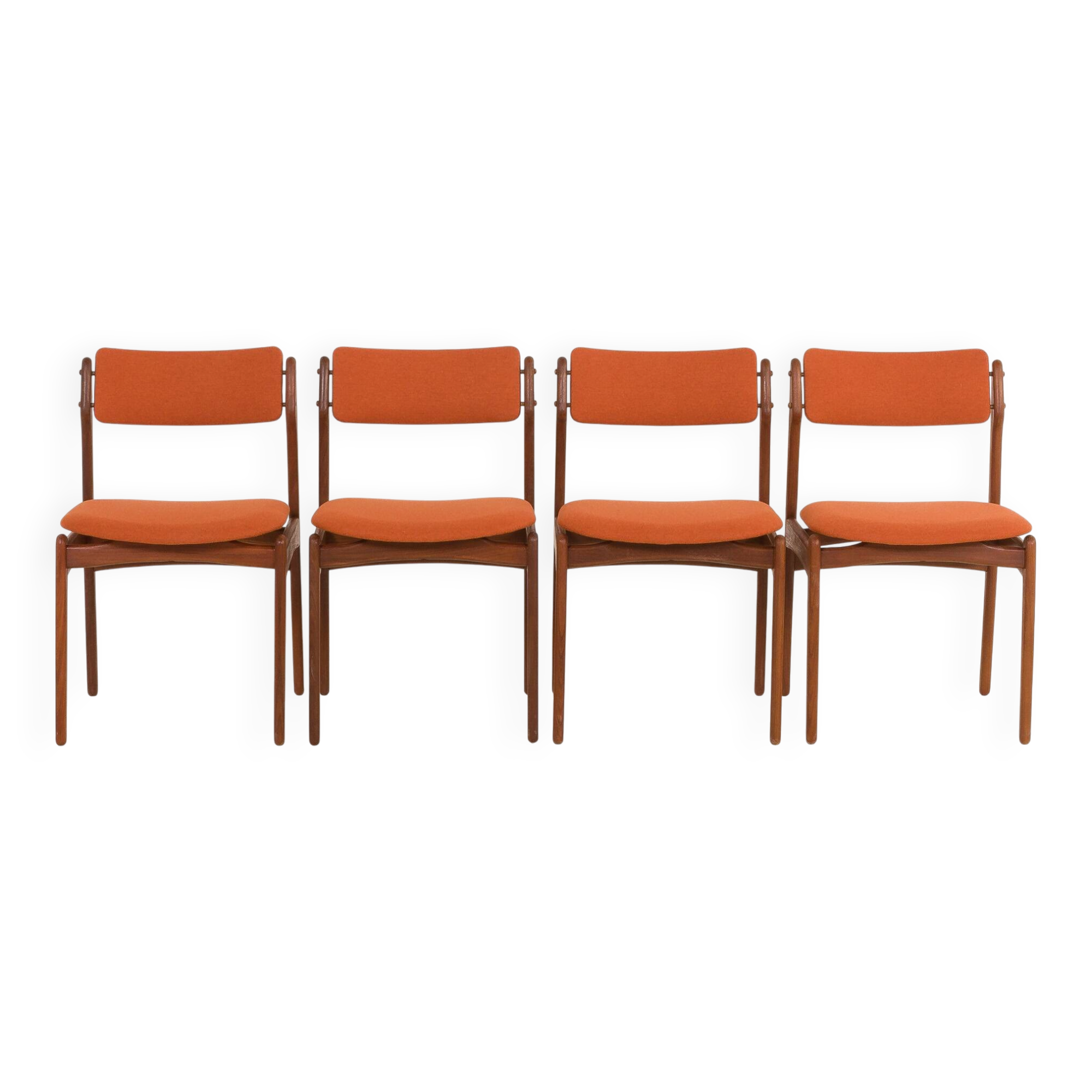 26104 Erik Buch teak and wool chairs, set of 4, Denmark, 1960s