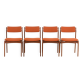 Chaises en teck et laine 26104 Erik Buch, ensemble de 4, Danemark, années 1960.