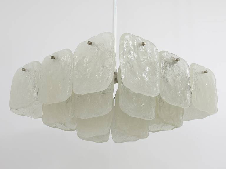 Very large square chandelier J.T. Kalmar with frosted glass panels, Austria, 1960s.