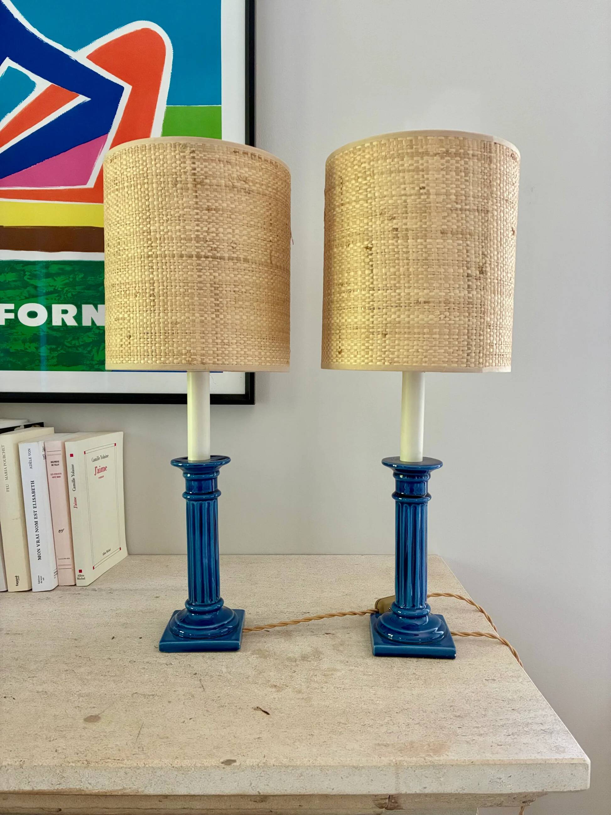 Pair of "Blue Sky" ceramic lamps, 1970