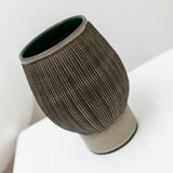 Gray and beige ceramic vase, vintage 1970s Danish studio pottery with incised texture