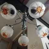 5-branched chandelier with Mazzega globes