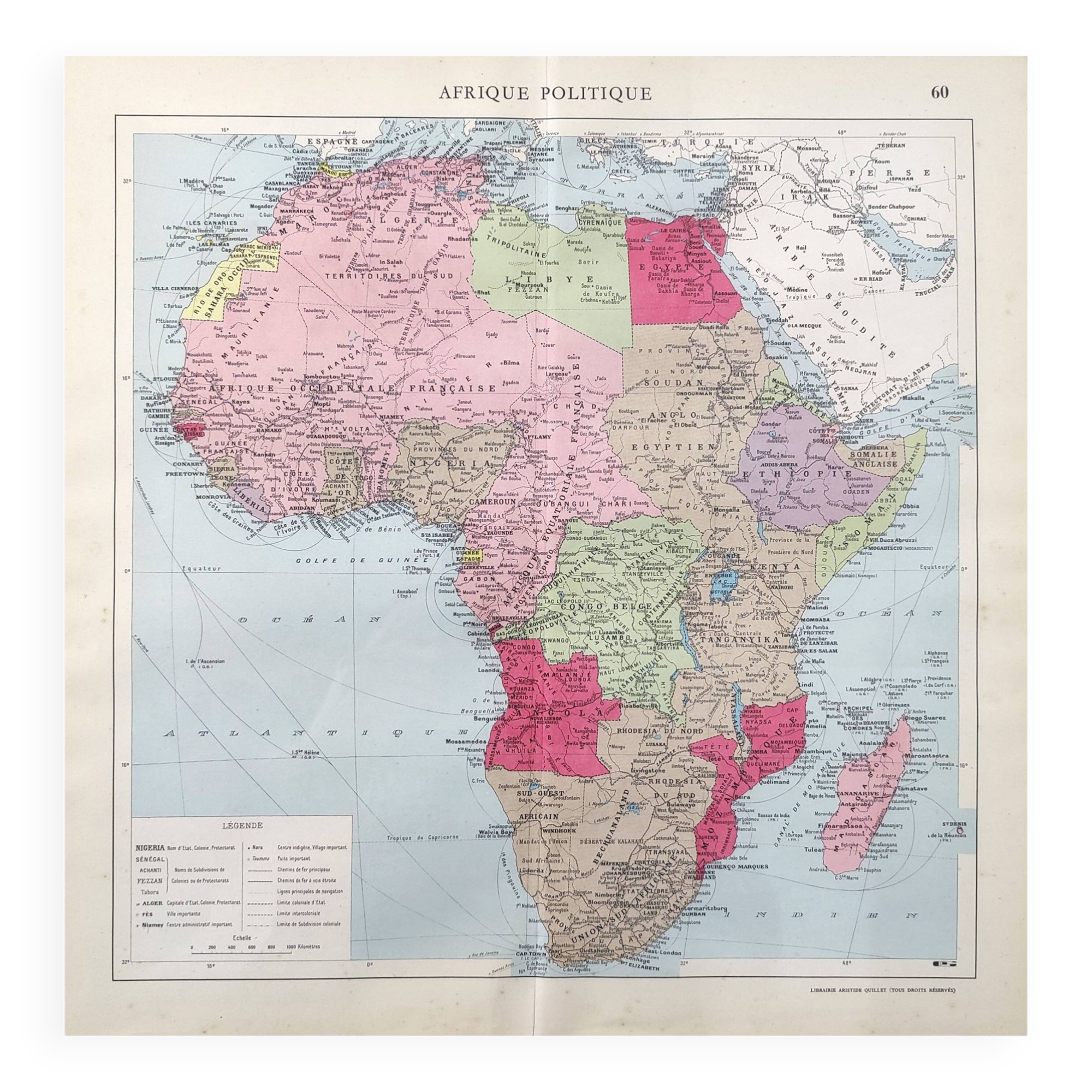 Old Africa map 43x43cm from 1950