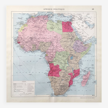 Carte Afrique ancienne 43x43cm de 1950