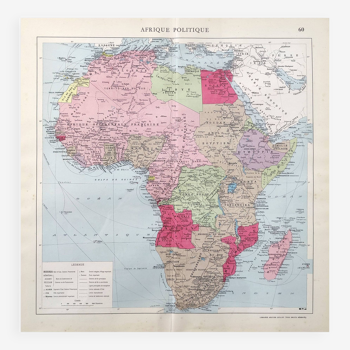 Old Africa map 43x43cm from 1950