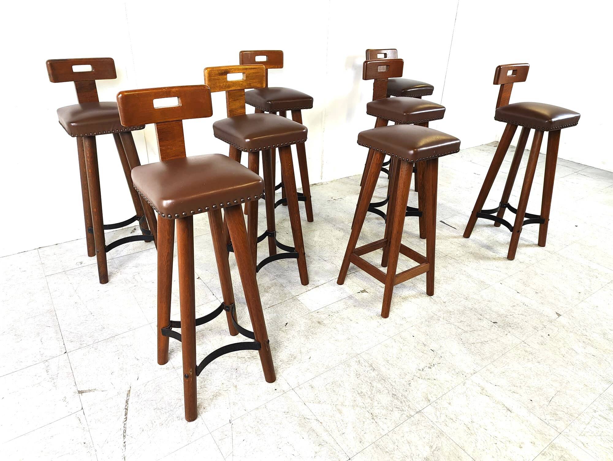 Set of 8 vintage brutalist bar stools, 1960s